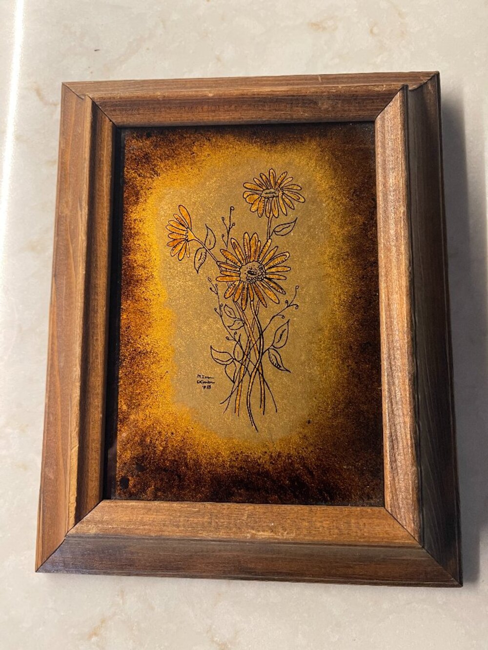 Mid-century Italian Reverse Sunflowers Painting
